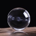K9 crystal solar system ball with 3D engraved design, shown in 60mm, 80mm, or 100mm size with optional display base.