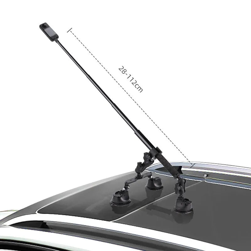 Suction cup bracket with 1.2m extension rod for Insta360 camera mounted on car roof