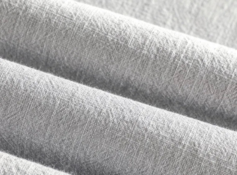 Men's loose fit cotton and linen casual shirt in a solid colour, shown in light grey.