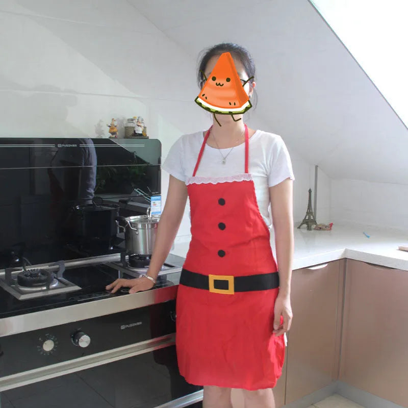 Red Christmas apron for adults and children with adjustable neck and waist straps