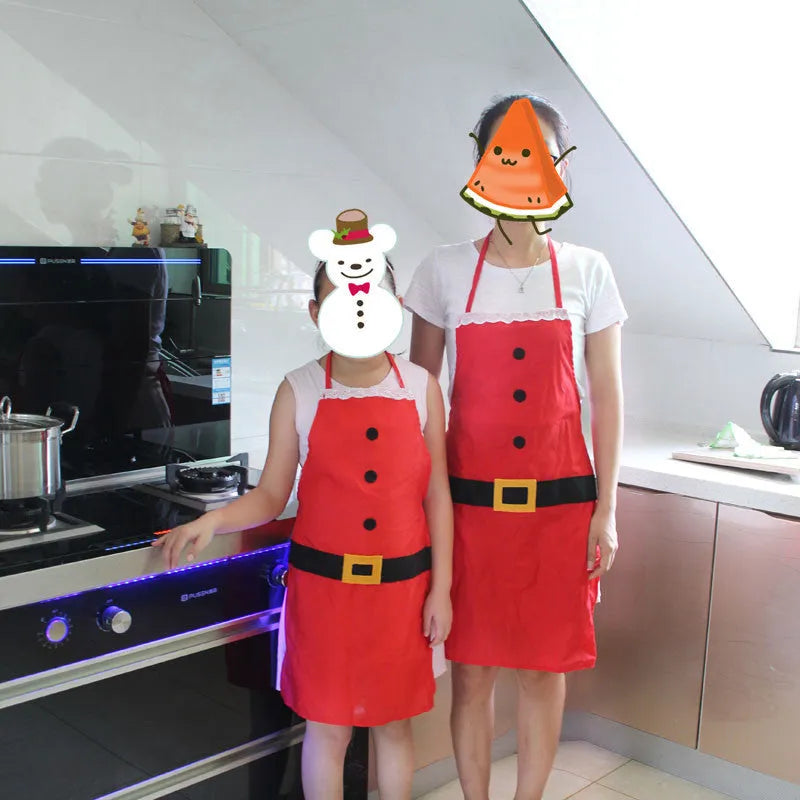 Red Christmas apron for adults and children with adjustable neck and waist straps