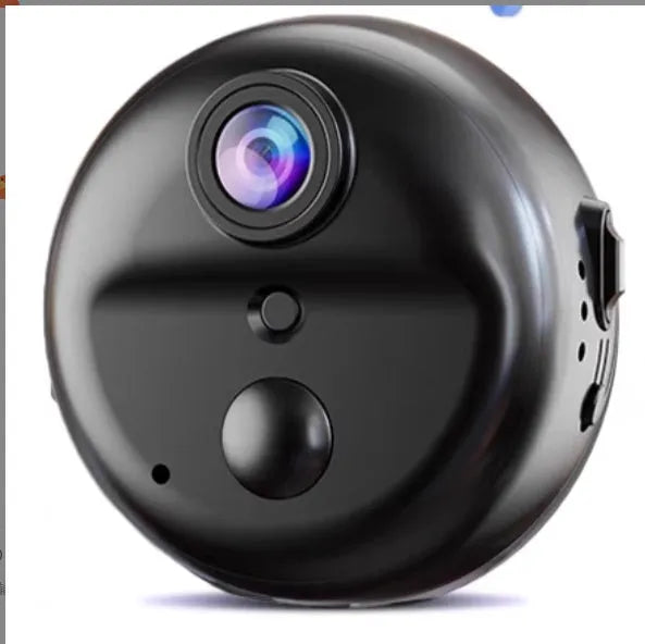 Wireless 360-degree rotating security camera with night vision on black background