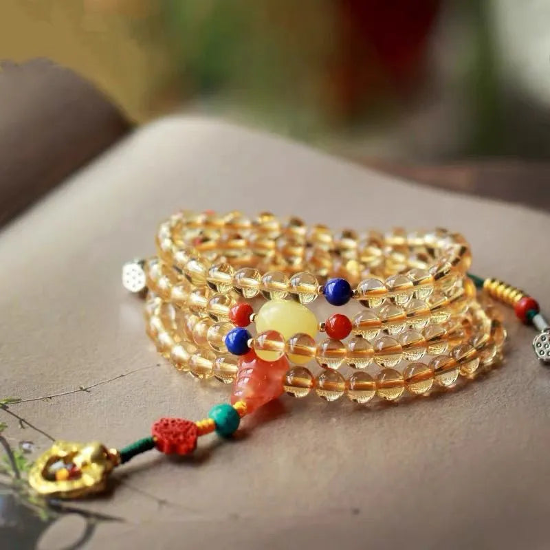 Yellow citrine gemstone bracelet with 1mm beads on brass filament