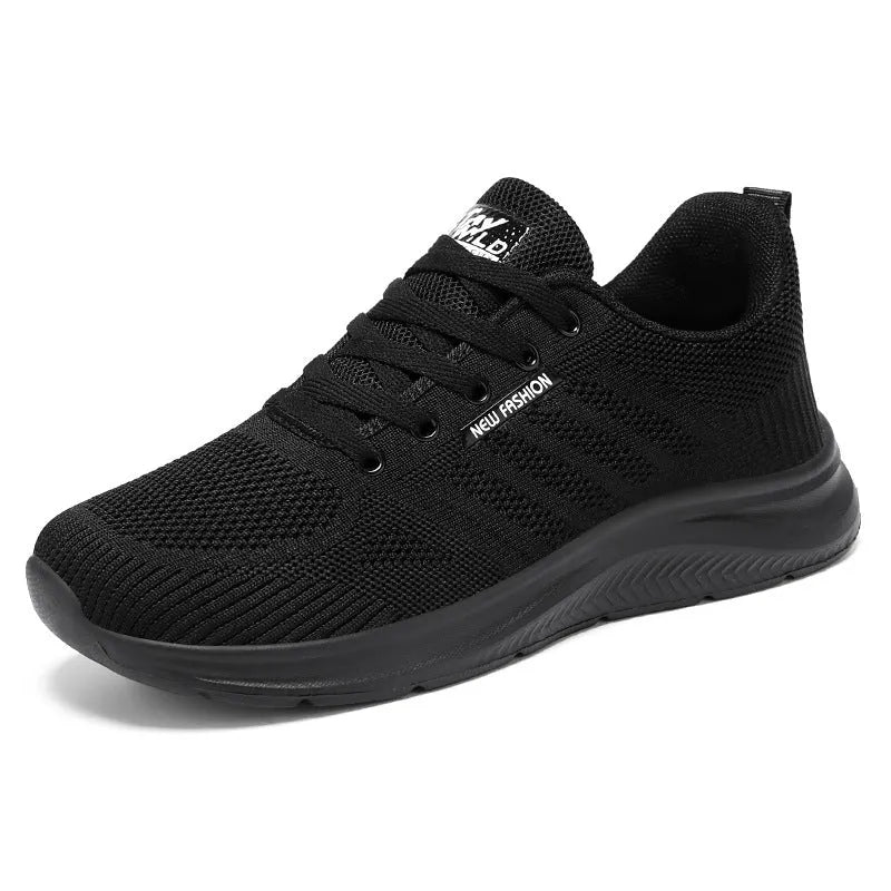 Unisex black mesh trainers in solid colour, sizes 36-44, casual shoes for men and women