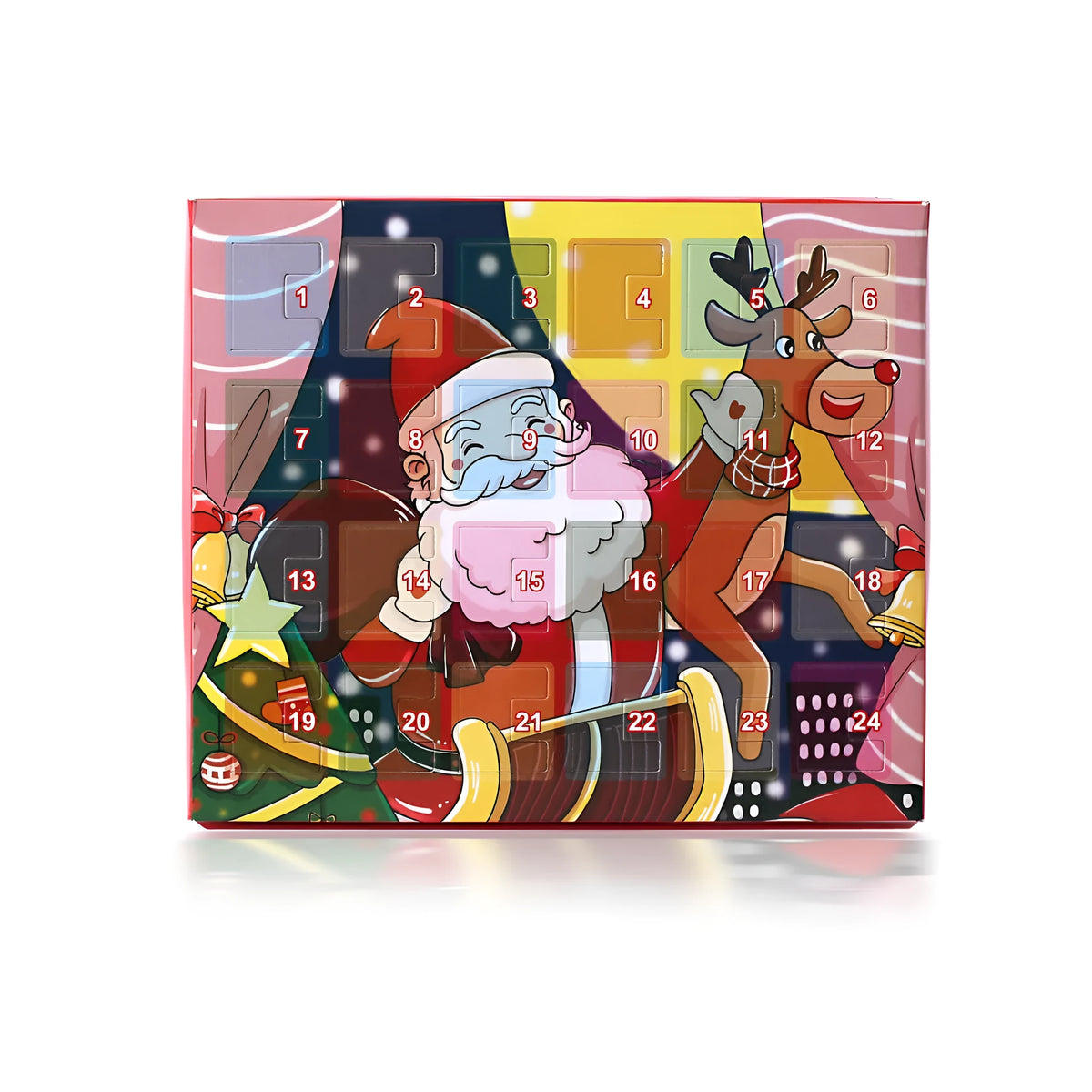 Red Christmas advent calendar DIY charm bracelet and necklace making kit with 22 mini alloy charms and beads, 21cm x 16cm x 1.8cm