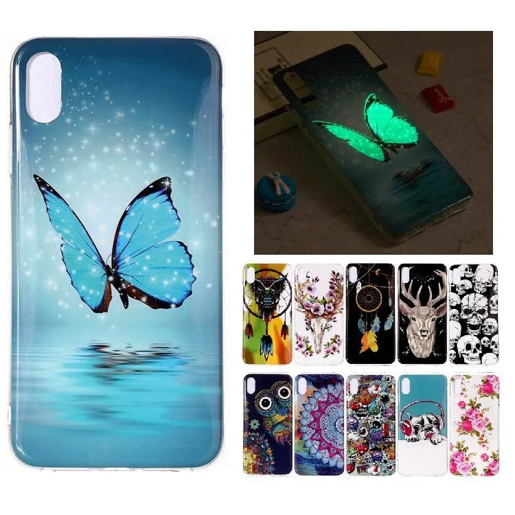 Luminous cartoon animal design phone case for iPhone models glowing in low light