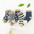 Cotton tube child socks with jacquard pattern in multiple colours including blue, khaki, navy, pink, stripe, and watermelon red