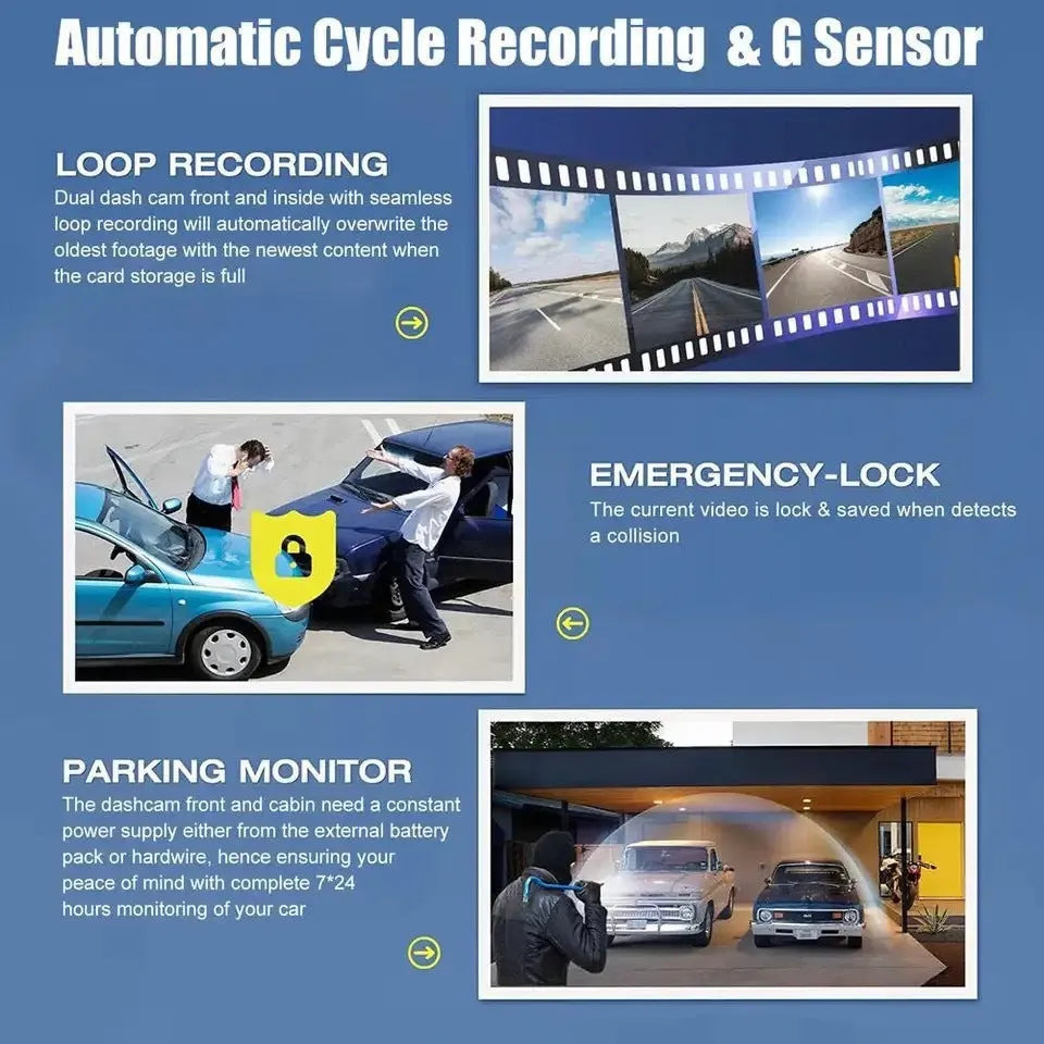 Black G50 dashboard camera with 3-inch screen and wide-angle lens for car windshield mounting