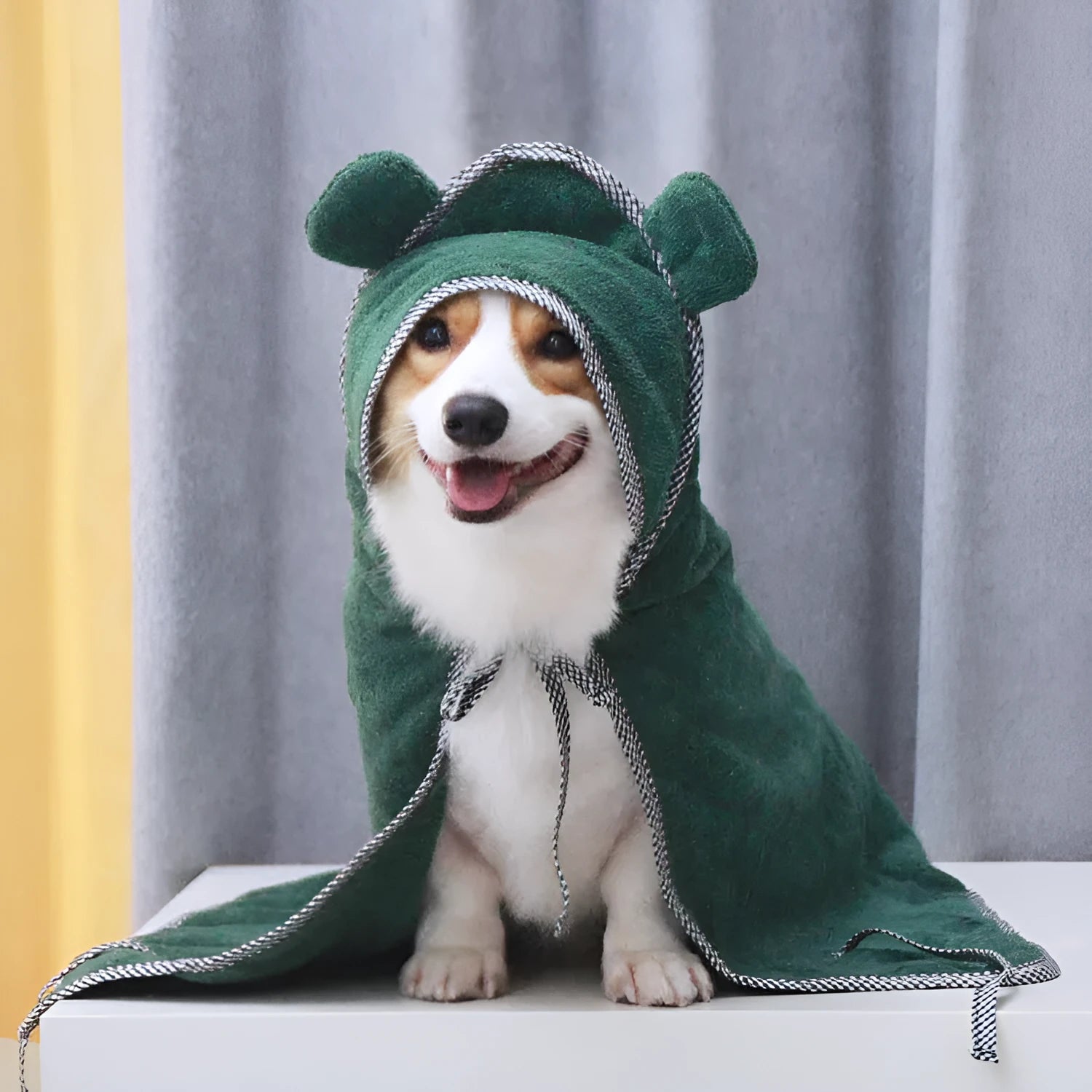 Grey and green ultra fine fiber pet towels for dogs and cats in three sizes