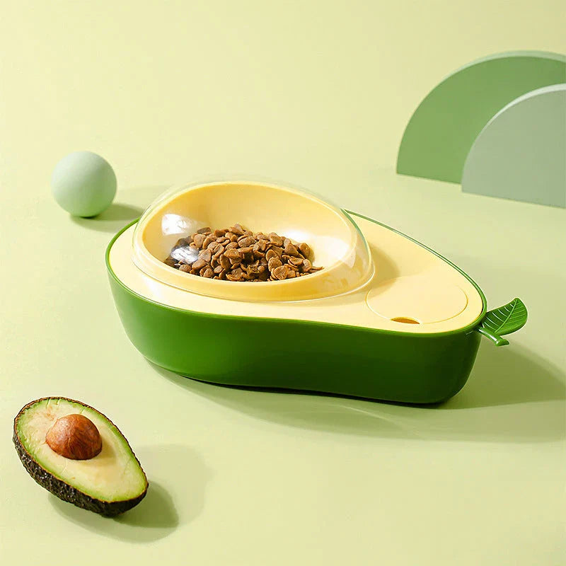 Avocado-shaped automatic pet food and water dispenser for cats and dogs with slow-feed feature and large water capacity