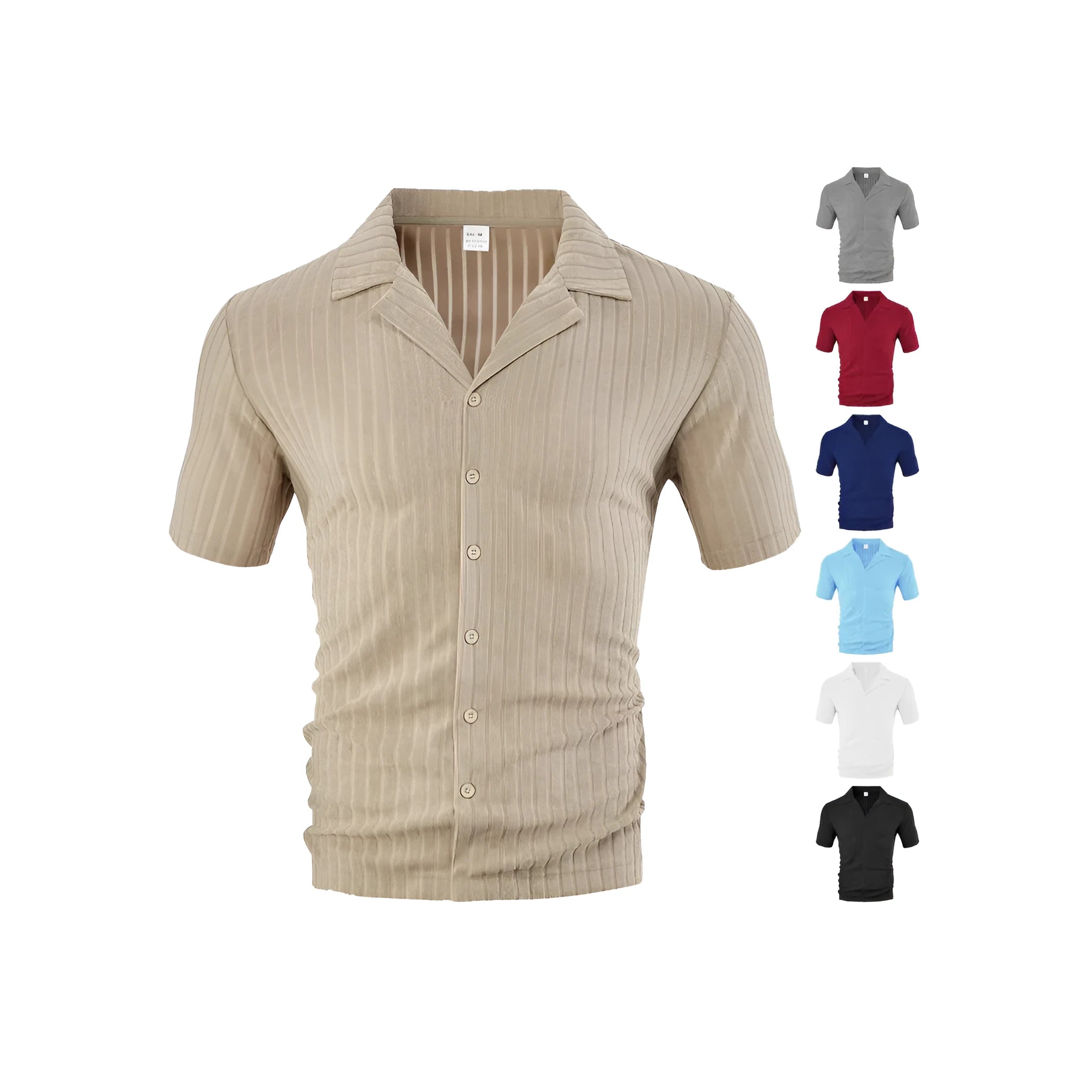 Men's loose casual short sleeve lapel cardigan in polyester, front view