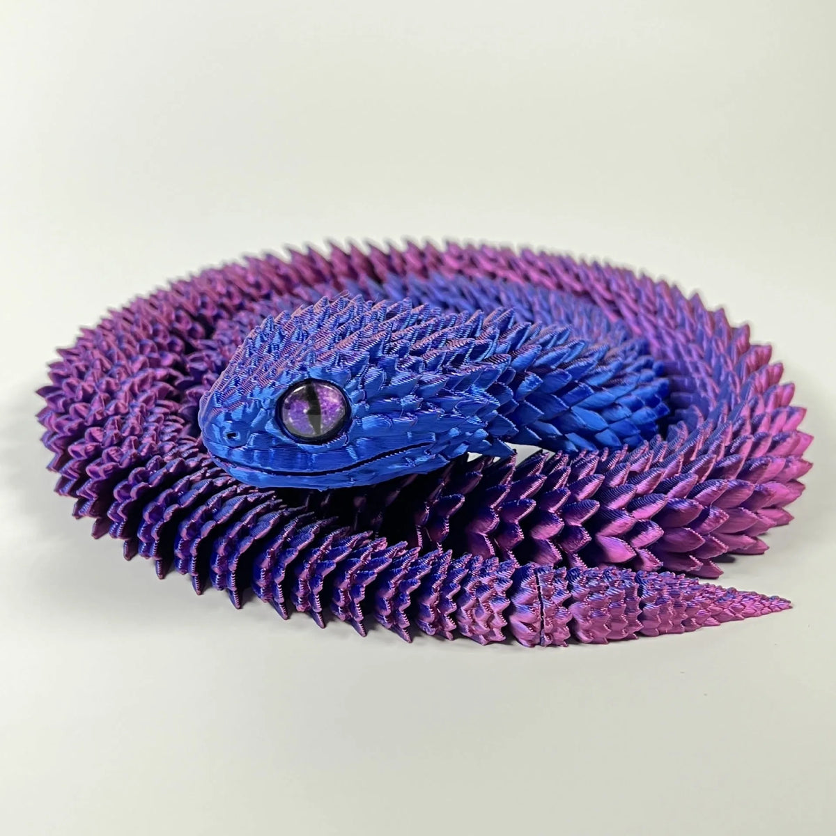 3D printed snake toy decoration in realistic animal simulation style, available in multiple colours and sizes including 30cm, 45cm, 60cm