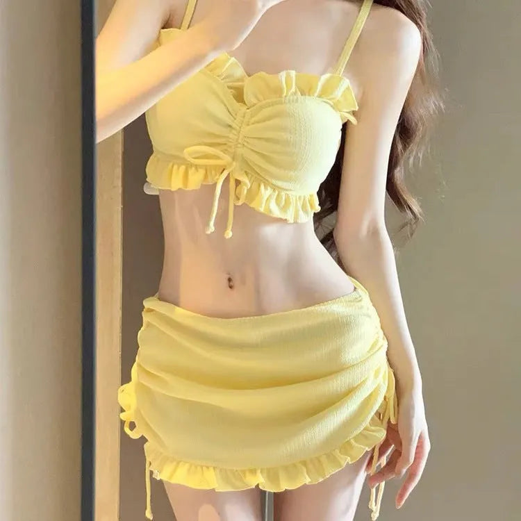 Women's milk silk bikini swimsuit in solid colour with separate top and bottom