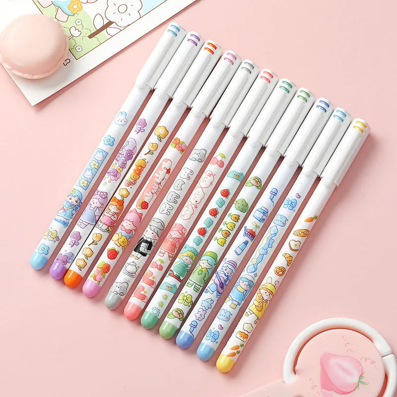 12-colour cartoon gel pen set with 0.5mm fine tips in a plastic body