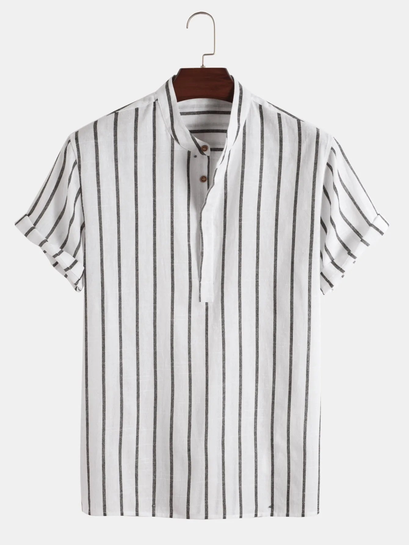 Cotton striped short sleeve men's shirt in regular fit pullover style, available in white