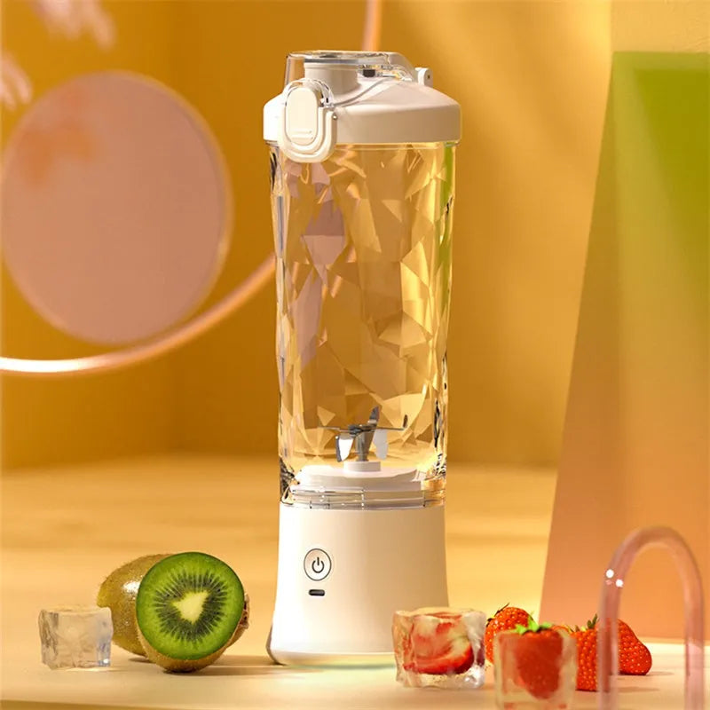 Portable blender juicer with 6-blade 304 stainless steel assembly and 600ml food-grade AS cup