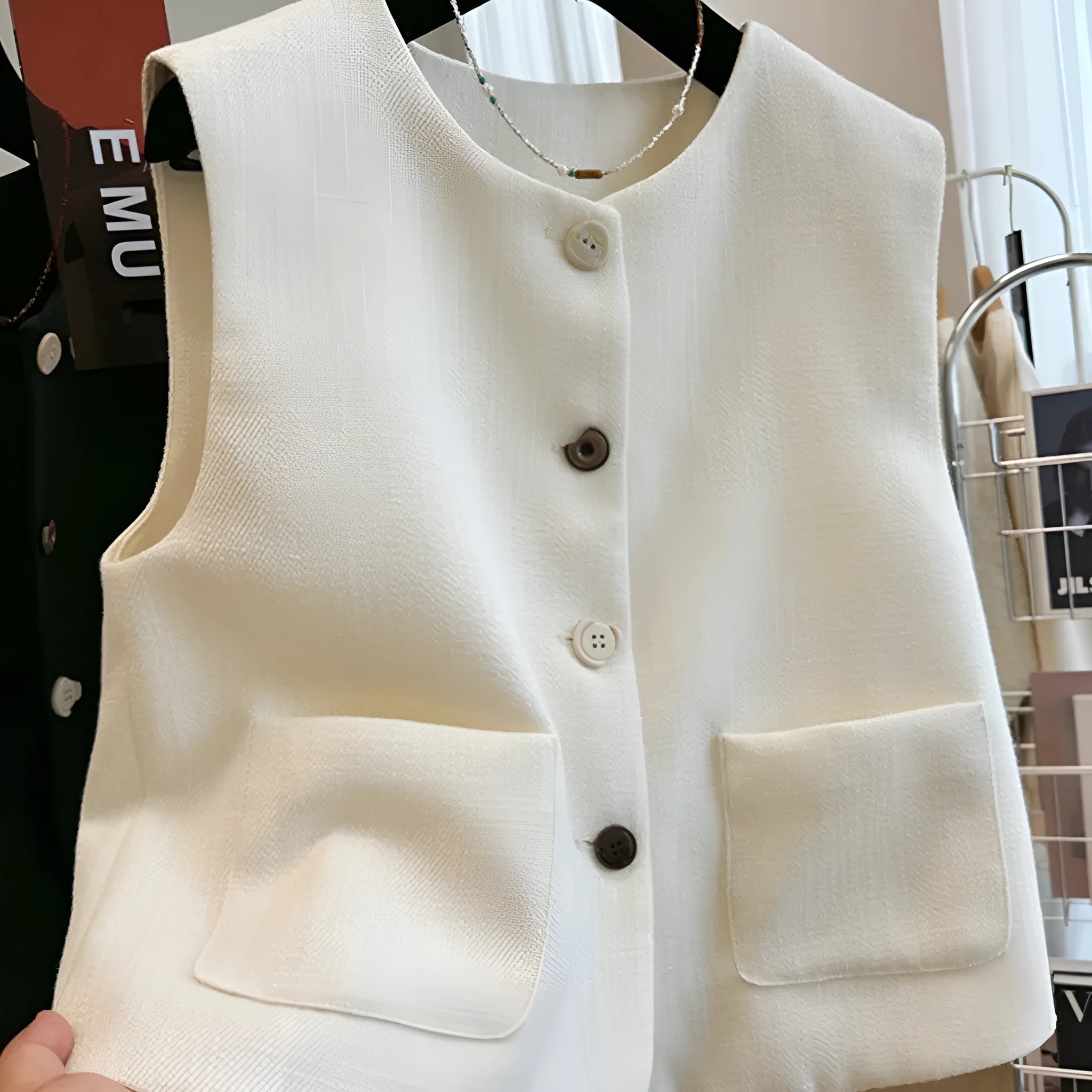 Women's French style bandage dress vest with round neck and sleeveless design in polyester fabric