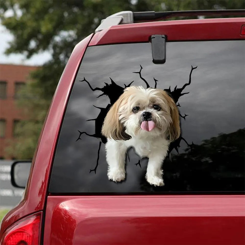 Reflective torn dog silhouette car window sticker in QCTMK2904 colour on vehicle glass