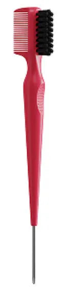 Double-headed steel needle eyebrow brush cleaner in black with plastic handle, over 20cm long