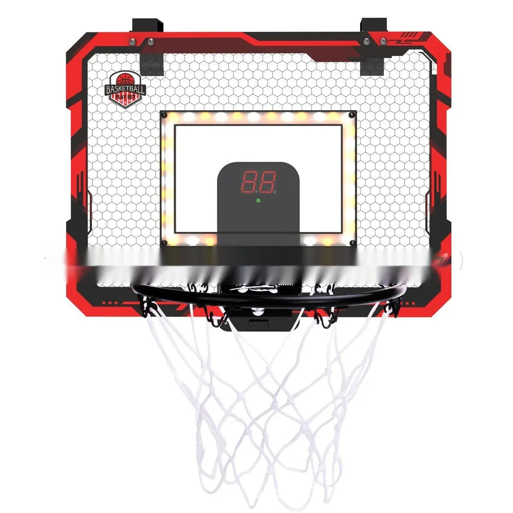 Red folding basketball frame with suction cup mount showing dual-use dunk and ball rack functions