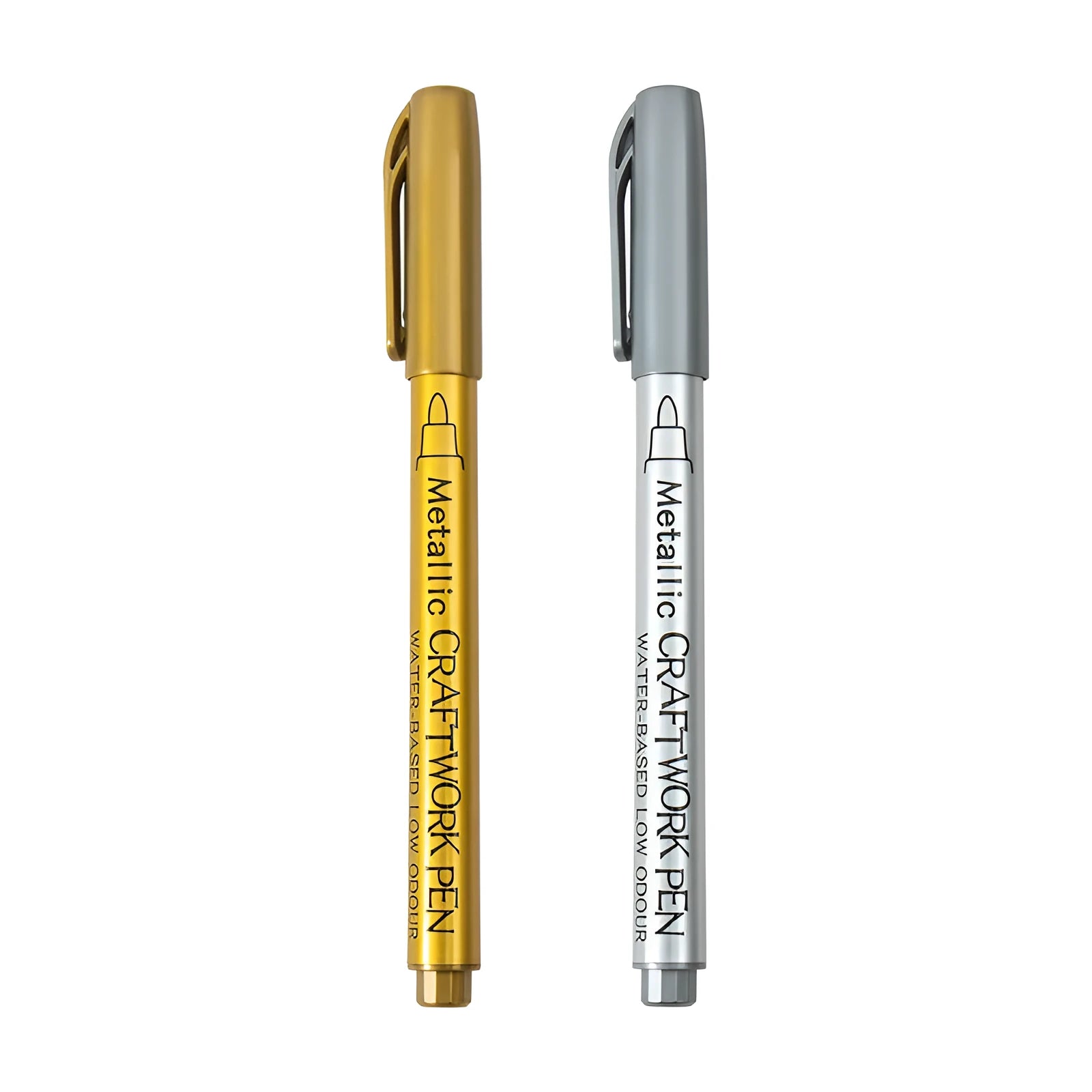 English packaging metal paint pen with plastic shell, 14cm long, gold and silver refill options