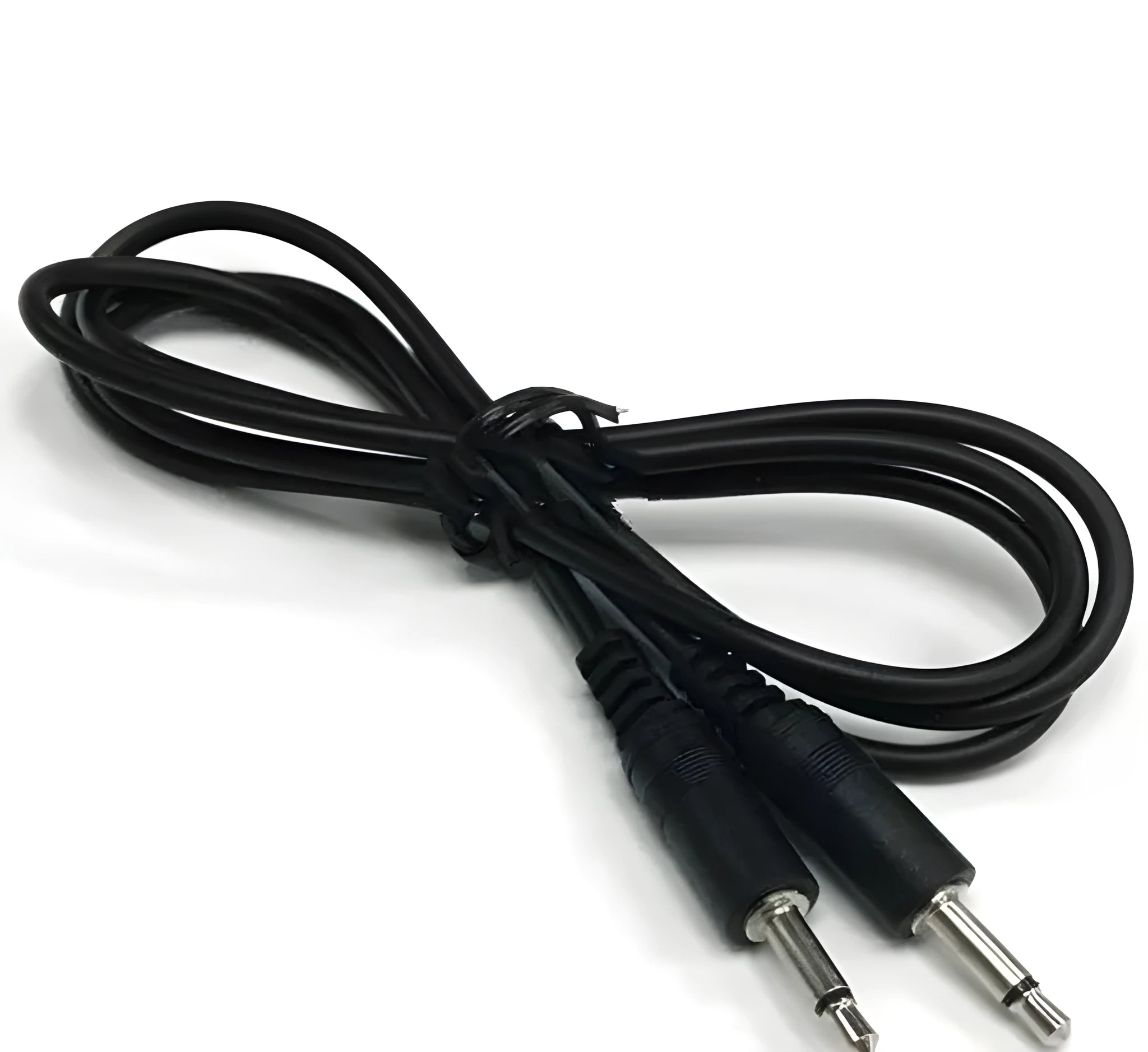 1 metre long 3.5mm male to female audio extension cable with black PVC sheathing.