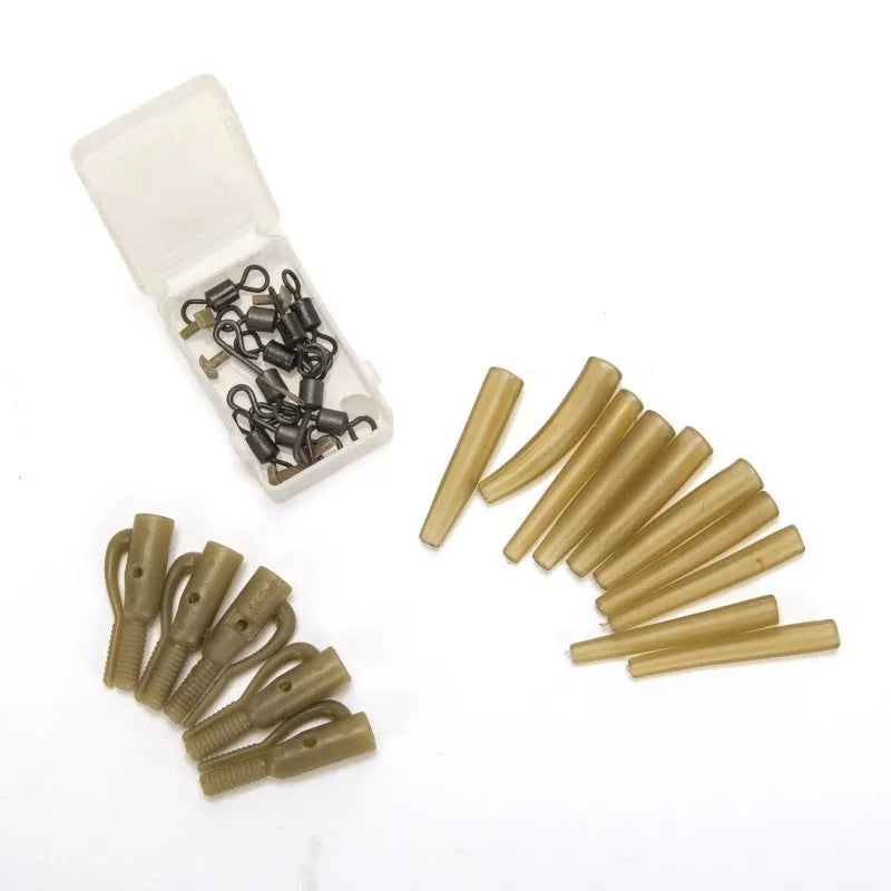30 piece European carp fishing accessory set on card with anti-winding pipes and connectors