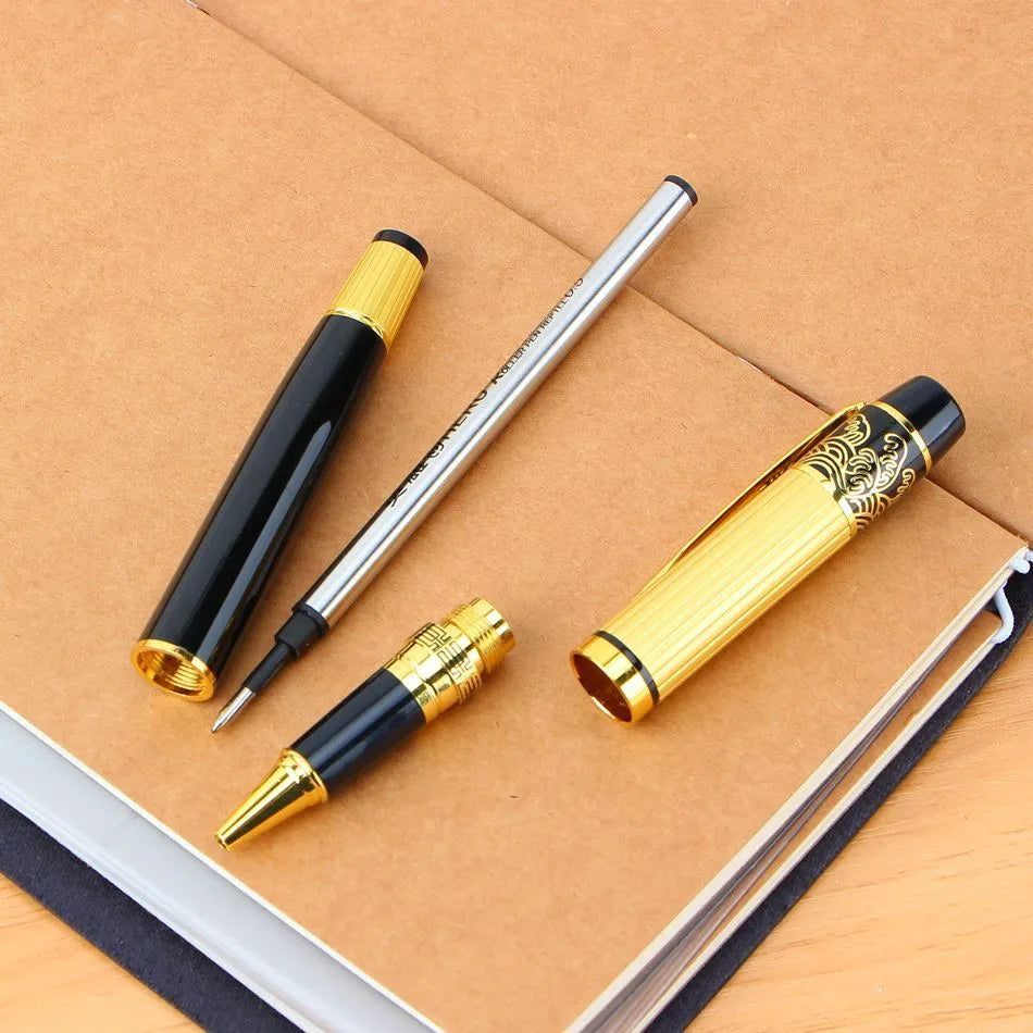 Black patterned orb metal fountain pen with iridium nib and 901 specification.