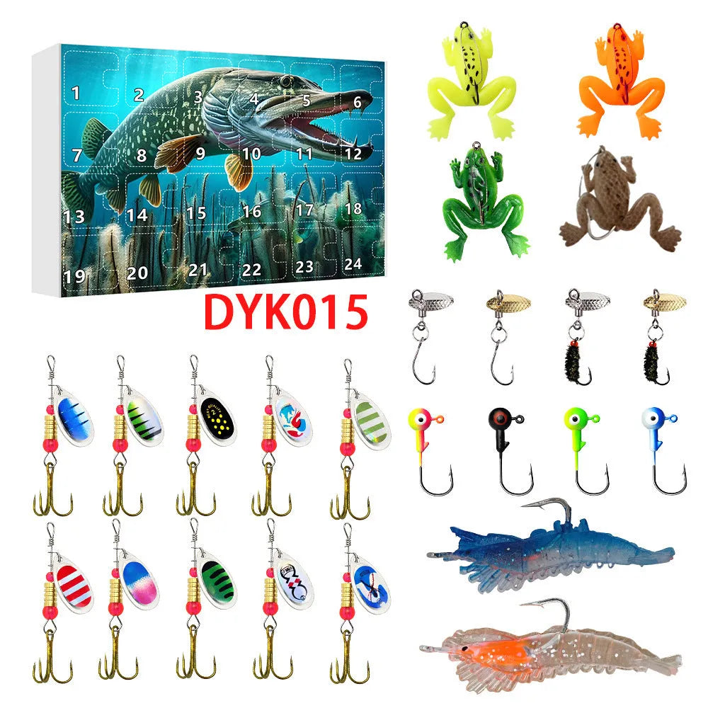 24 Countdown Christmas metal fishing set with storage box and blind bag, multiple colour options DYK013-DYK017