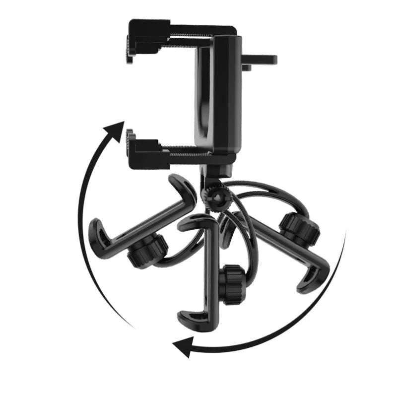 Black car rearview mirror phone holder V68200 with buckle-type fixing attached to a car mirror