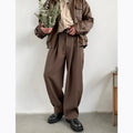 Japanese retro wide-leg drape suit pants for men in loose fit, black colour, synthetic fibre blend