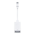 Apple OTG adapter cable in white plastic with Lightning connector and USB port