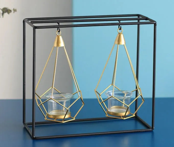 Iron candle holders for block candles in six Nordic styles: single, double, triple, triangle, rectangular.