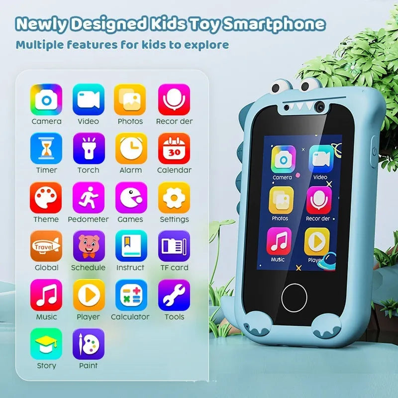 Blue silicone case educational touch camera for children with photo, video, and game functions