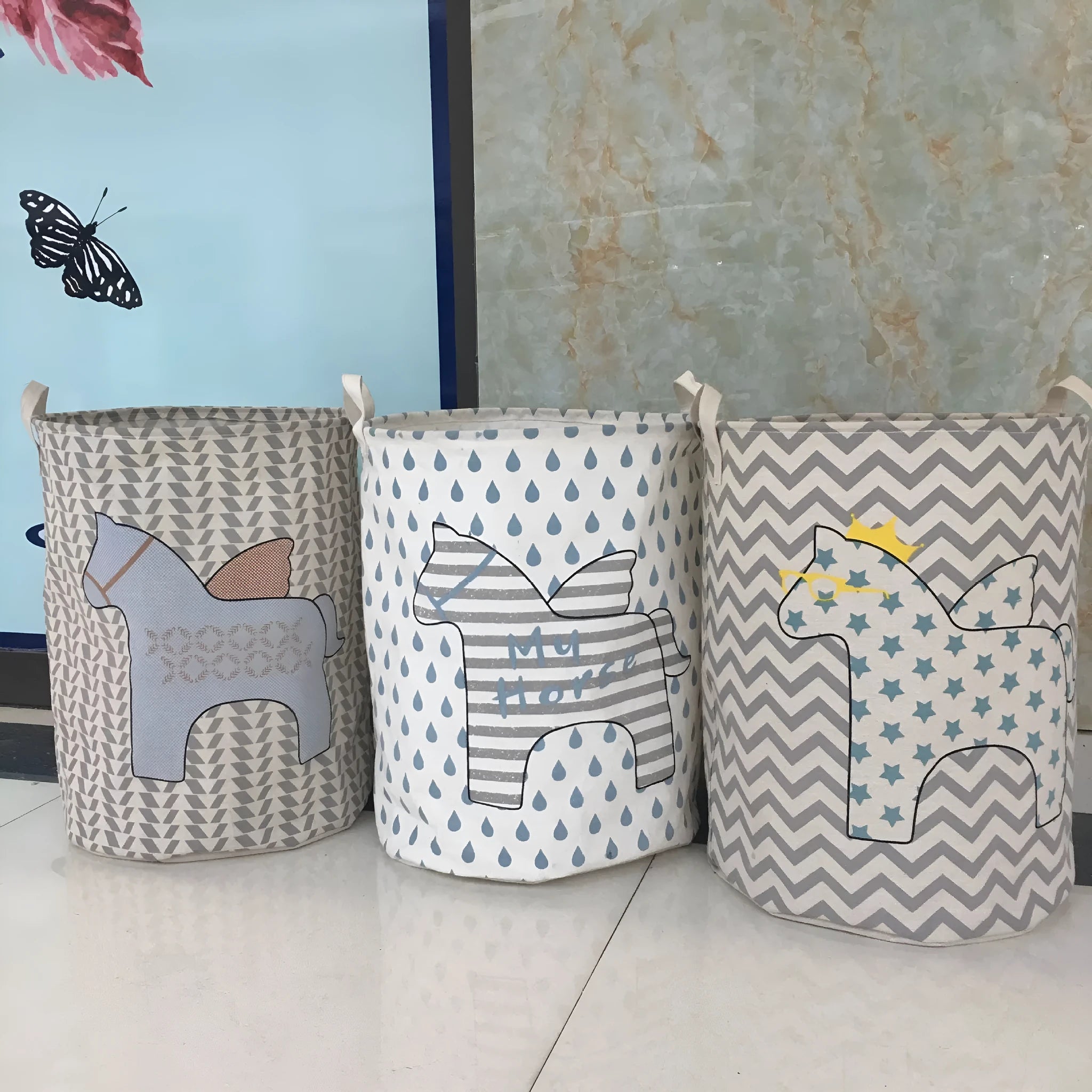 Cotton linen five-pointed star horse storage bucket laundry basket toy bin