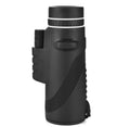 Black HD 40x60 monocular telescope with smartphone mount shown on a table.