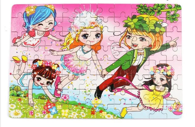80-piece wooden educational puzzle set for children with animal designs in an iron storage box