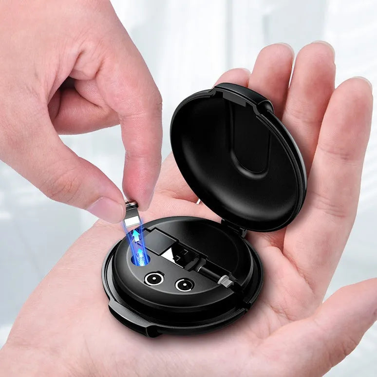 Black 3-in-1 magnetic retractable phone charger and car holder with extended cable