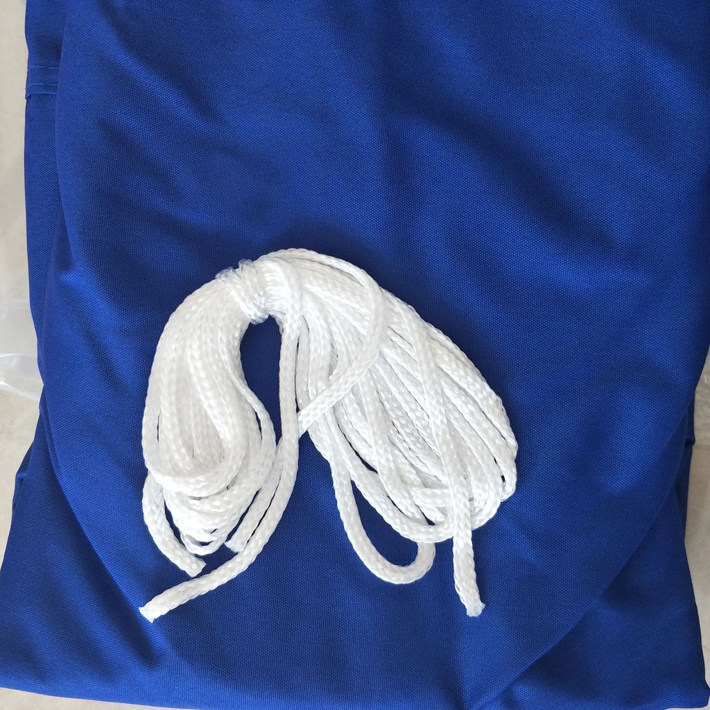Blue waterproof shade sail measuring 3x4 metres with curved square shape for garden UV protection