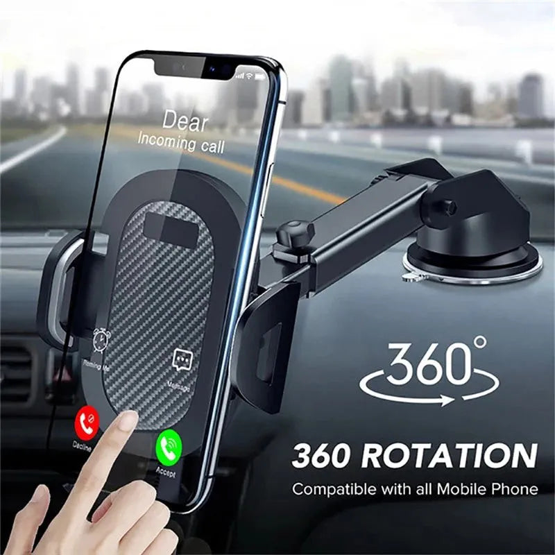 Black car phone holder for dashboard mounting of mobile devices 4.0-7.0 inches wide