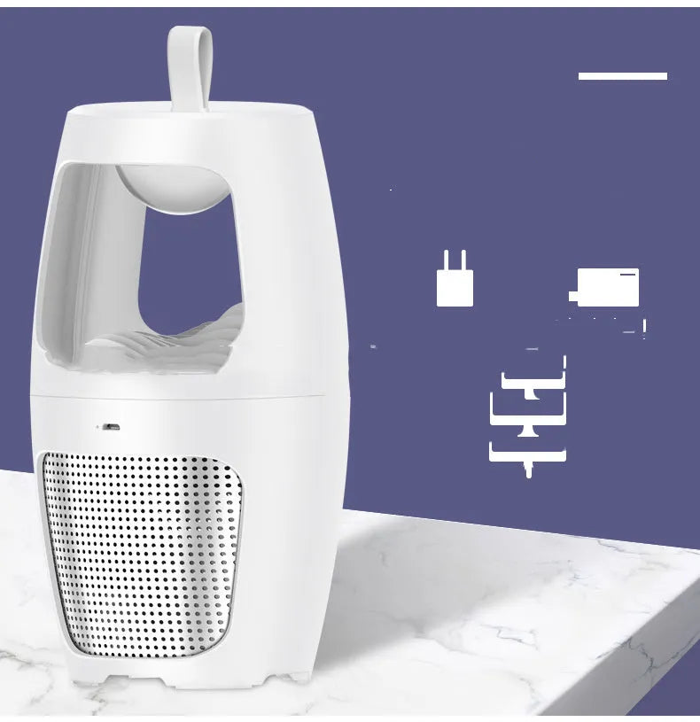 Black or white indoor mosquito killer lamp with USB charging port and compact rectangular design