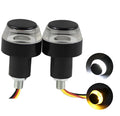 Motorcycle handlebar LED turn signal light set in white yellow with ABS housing and DC 12V voltage for motorbike, ATV, and scooter