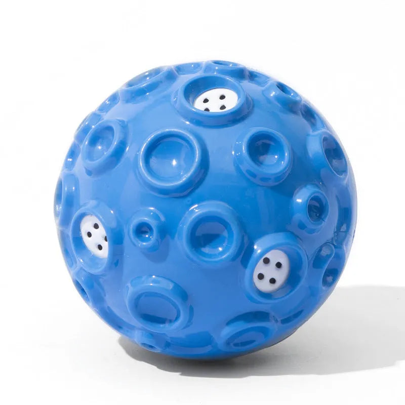 Durable interactive dog toy ball with meteorite bumps and magical squeaky sound in multiple colours