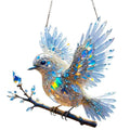 Cartoon bird acrylic pendant decoration with UV printed colourful graphics on reinforced cardboard backing