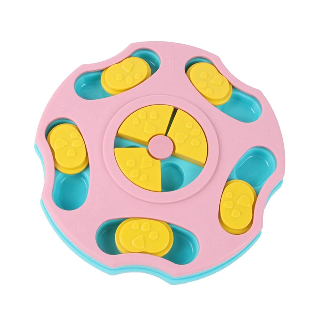 Blue dog puzzle food feeder toy with interactive compartments for slow feeding and mental stimulation