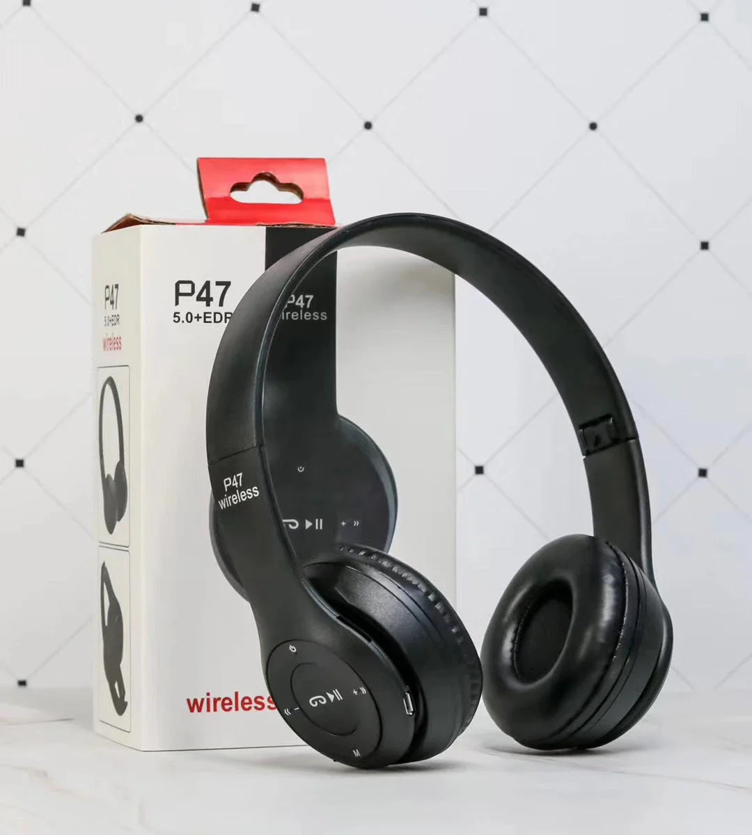 Wireless foldable stereo Bluetooth headphones with 40mm drivers, around-ear cushions, and adjustable headband for comfort