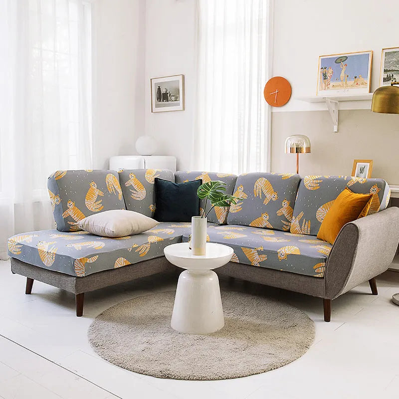 Universal stretch sofa set cover non-slip thickening with plant flowers pattern on a regular single sofa, rustic style