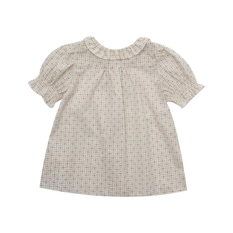 Girls' cotton printed shirt suit with Cross Star top and orange skirt on child model