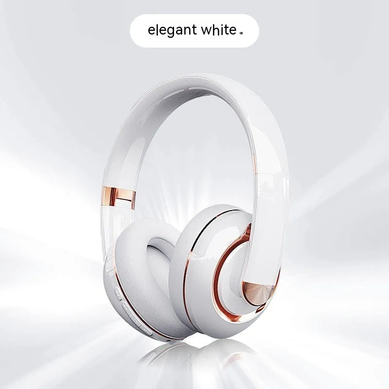 Bluetooth 5.2 wireless headphones with microphone, 40mm driver, Type-C charging, shown in Athens White