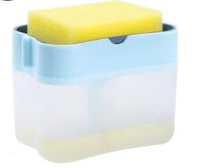 A grey automatic touch-free soap dispenser for the kitchen on a worktop.